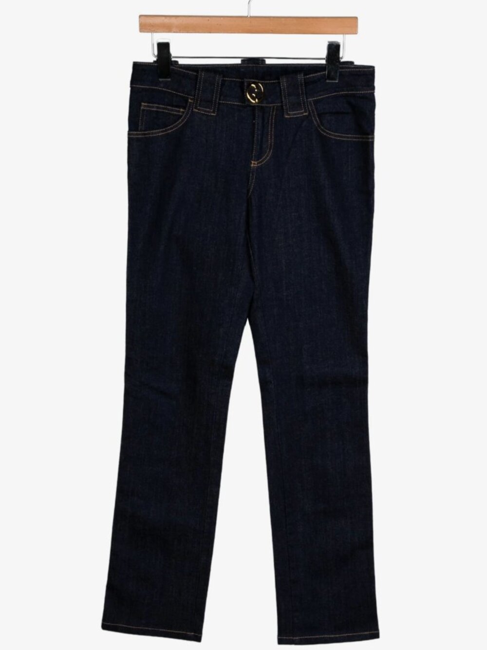 Gucci Dark Blue Straight women’s Leg Jeans with Gold Logo Buckle